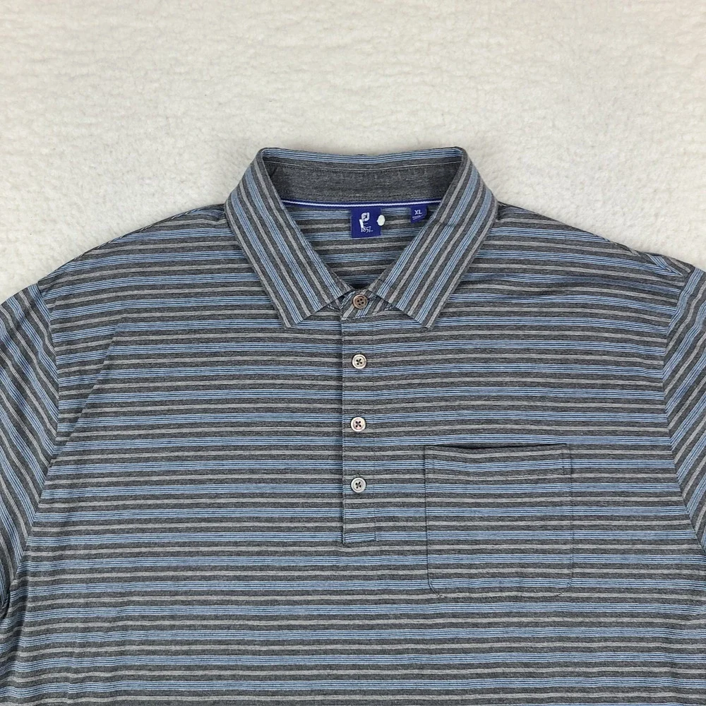 Foot Joy Polo Shirt Mens XL Gray Blue Striped Performance FJ 1857 Supima Cotton